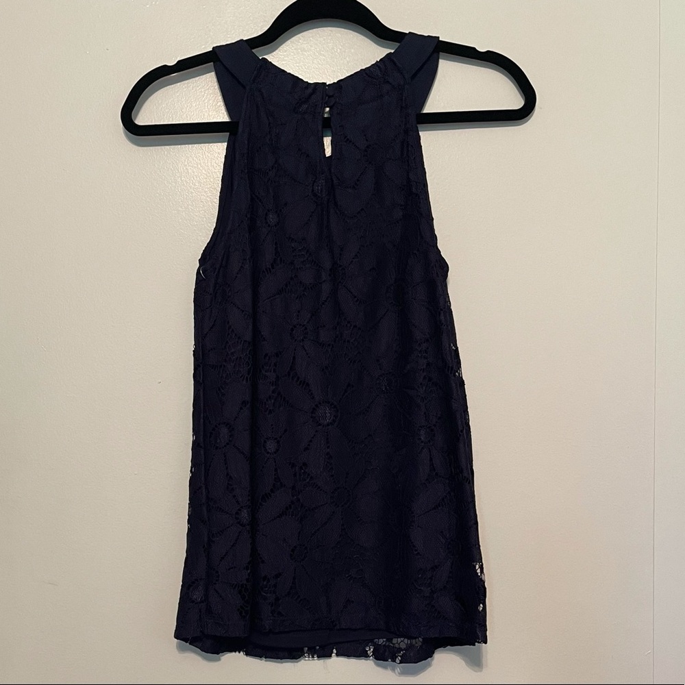 INC Navy Floral Lace Sleeveless Blouse